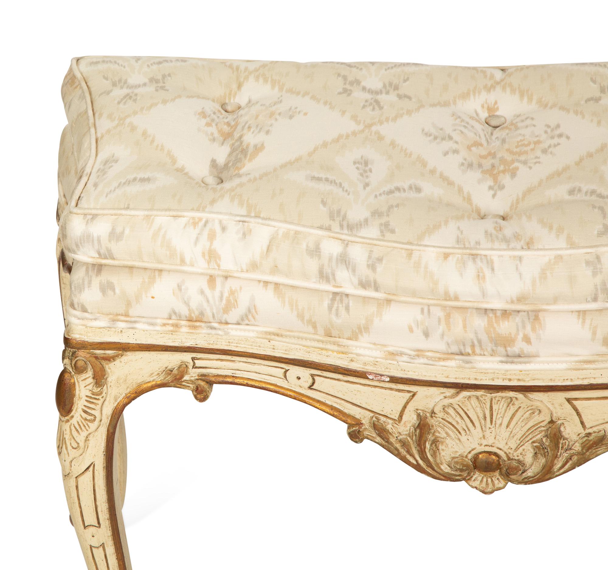 A Pair of Louis XV Style White Painted Parcel Gilt Taborets
