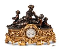 A French Gilt and Patinated Bronze Figural Mantel Clock