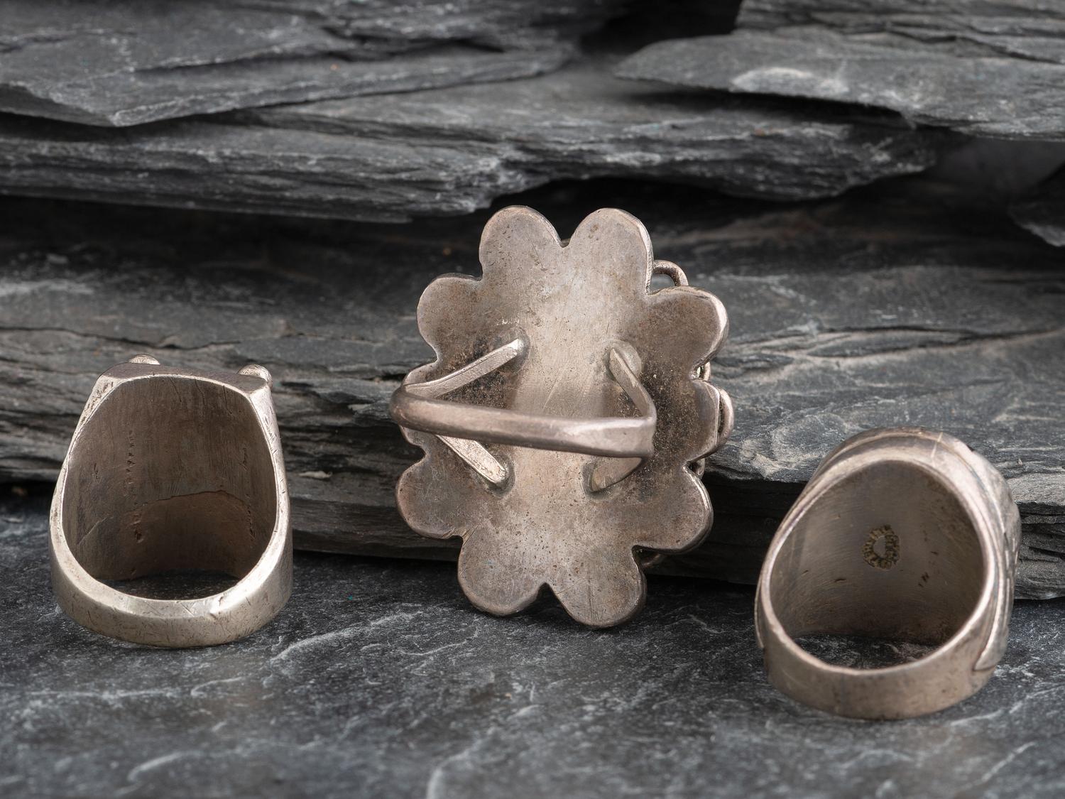 Navajo and Southwestern-style Silver Rings, PLUS Pueblo Rolled Turquoise Necklace