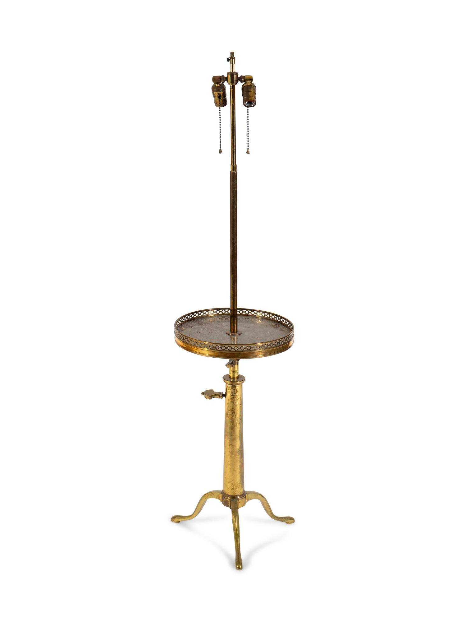 A Brass Adjustable Floor Lamp with Marble Shelf — 20TH CENTURY