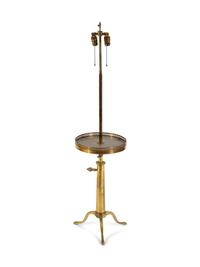 A Brass Adjustable Floor Lamp with Marble Shelf — 20TH CENTURY