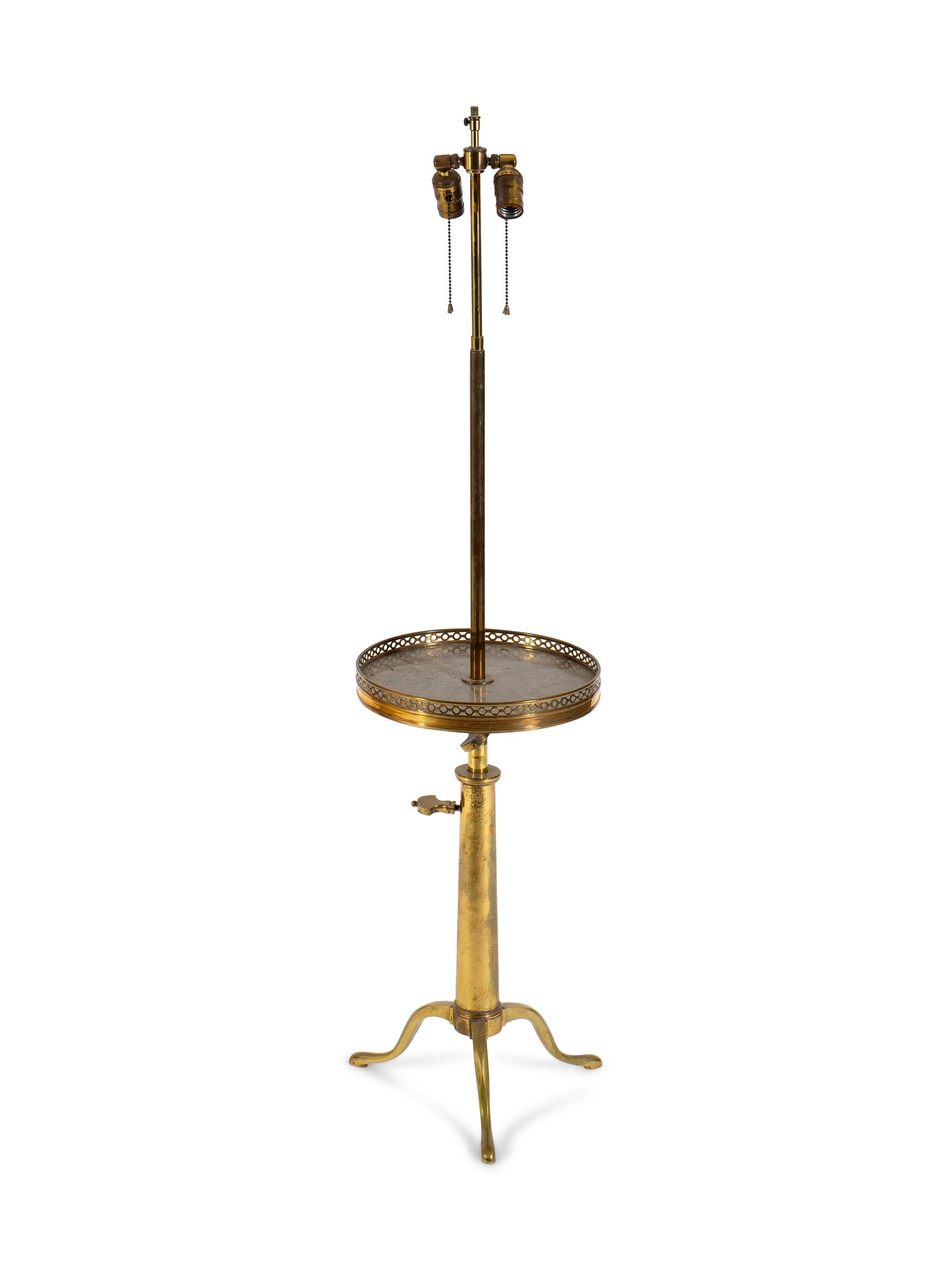 A Brass Adjustable Floor Lamp with Marble Shelf — 20TH CENTURY