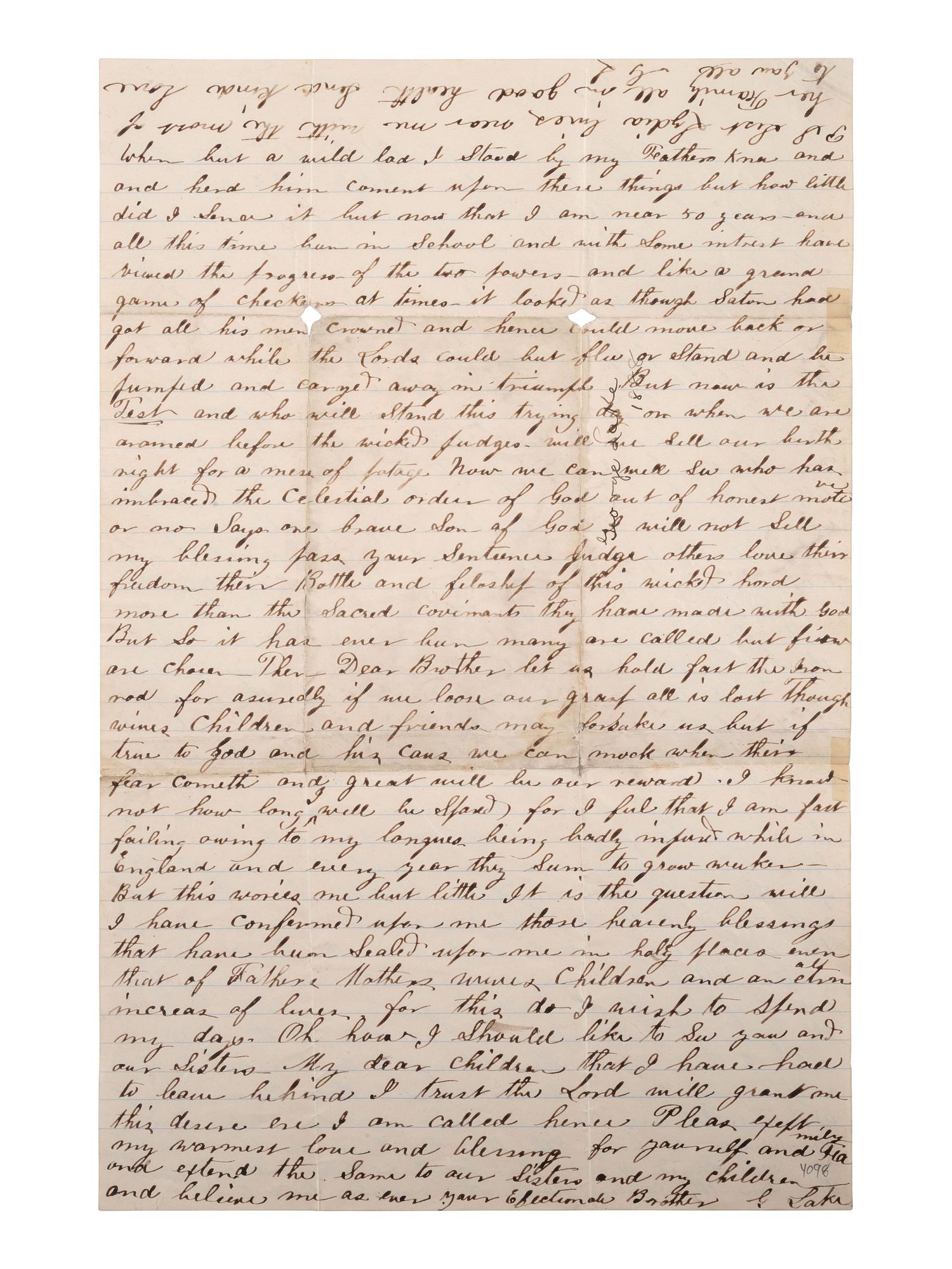 [MORMONS]. Letter from a polygamist Mormon living in exile in "Chihuahua Mex," 7 January 1888.