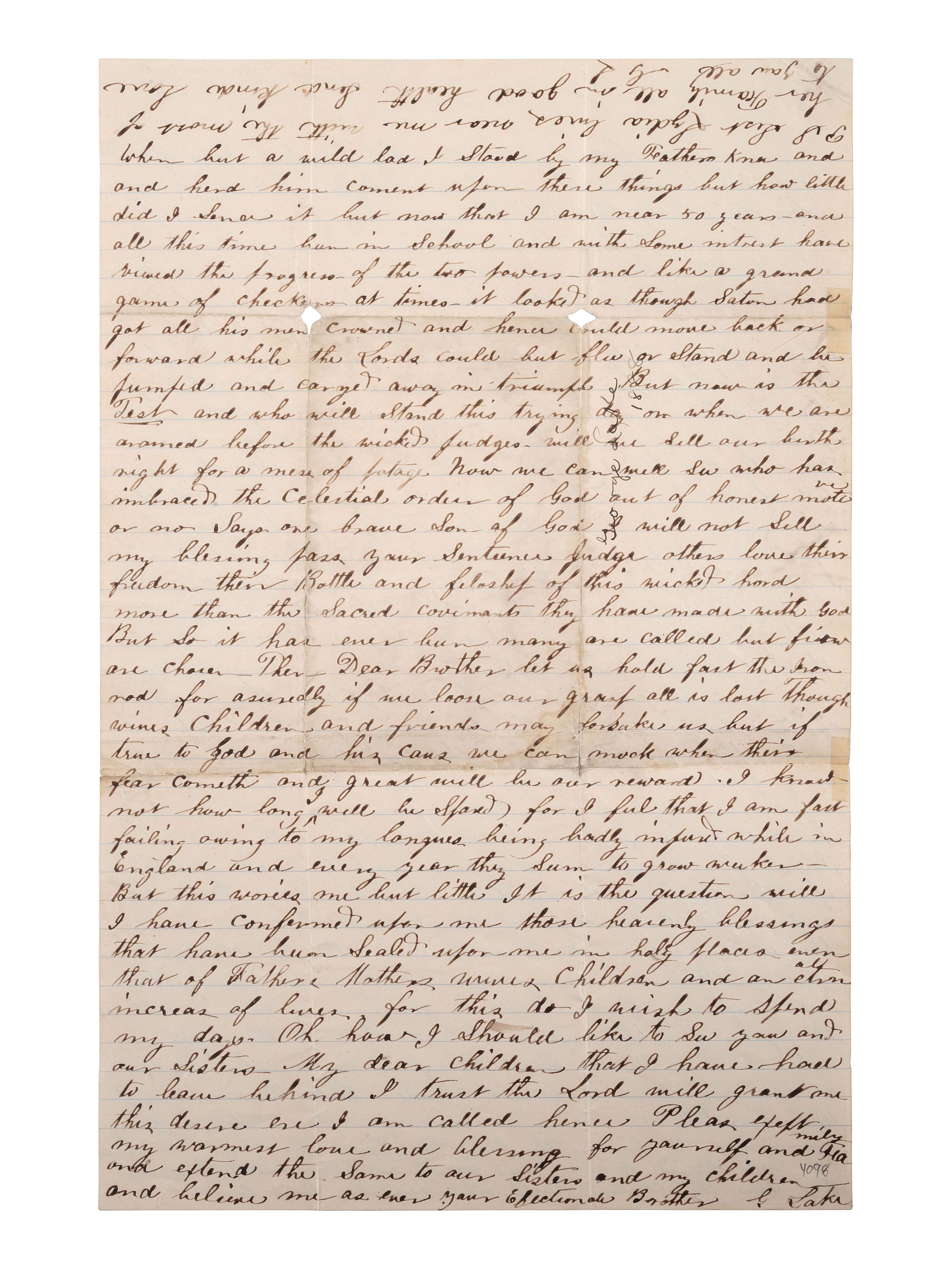 [MORMONS]. Letter from a polygamist Mormon living in exile in "Chihuahua Mex," 7 January 1888.