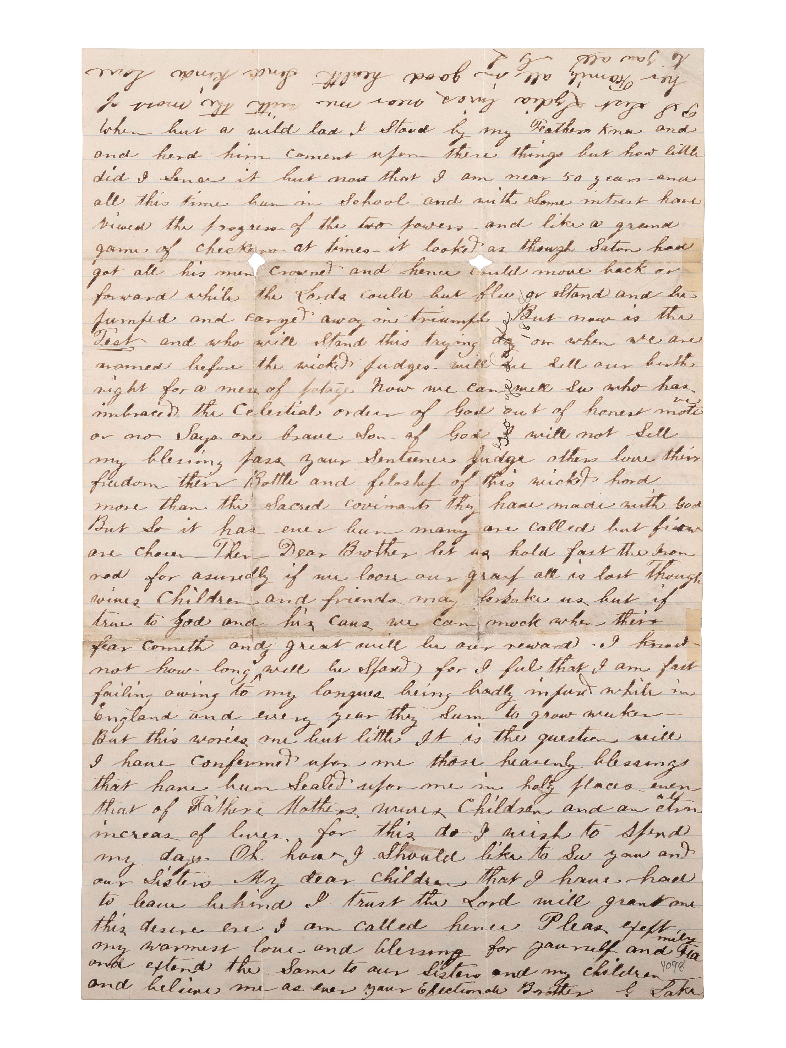 [MORMONS]. Letter from a polygamist Mormon living in exile in "Chihuahua Mex," 7 January 1888.