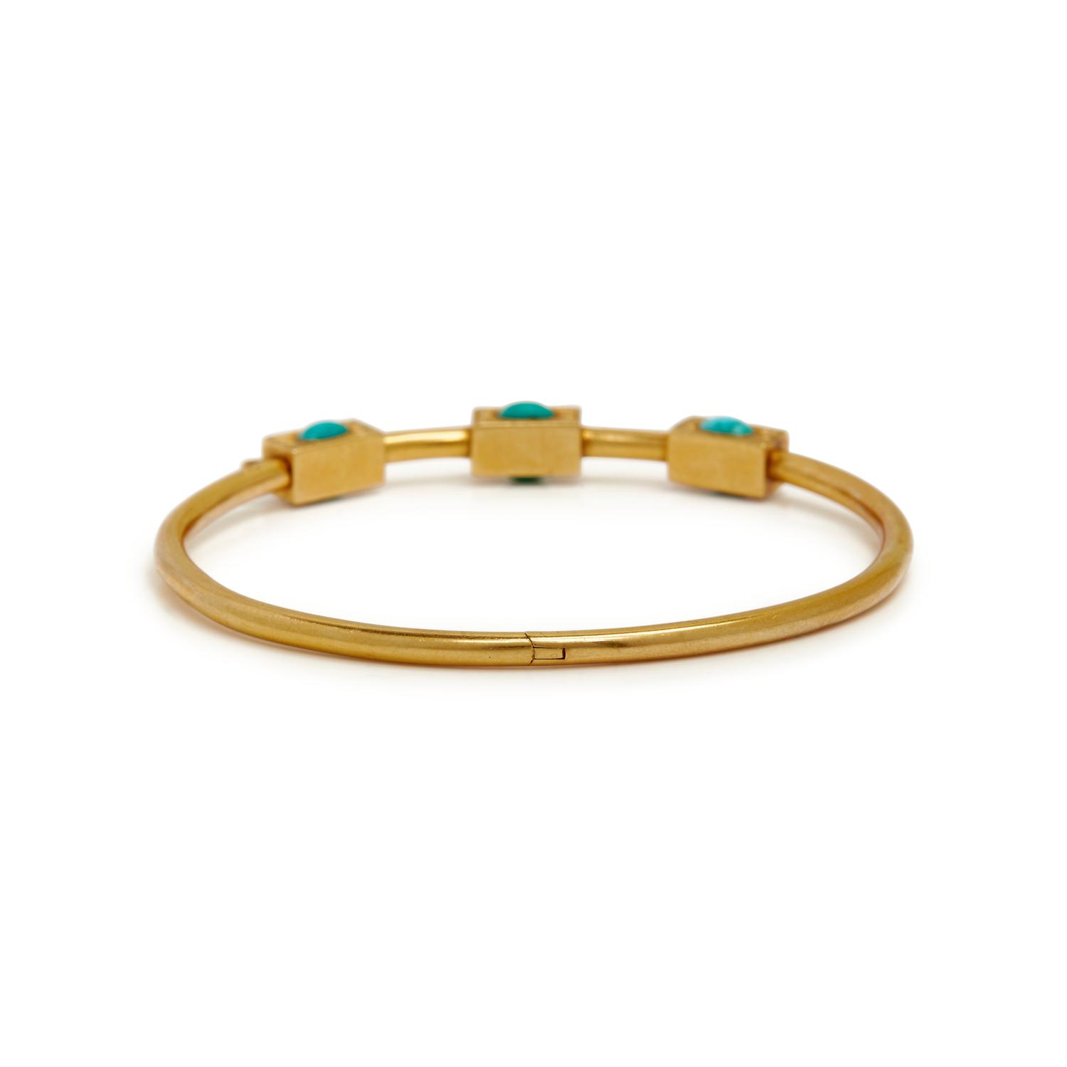 VICTORIAN, PAIR OF YELLOW GOLD AND TURQUOISE BANGLE BRACELETS
