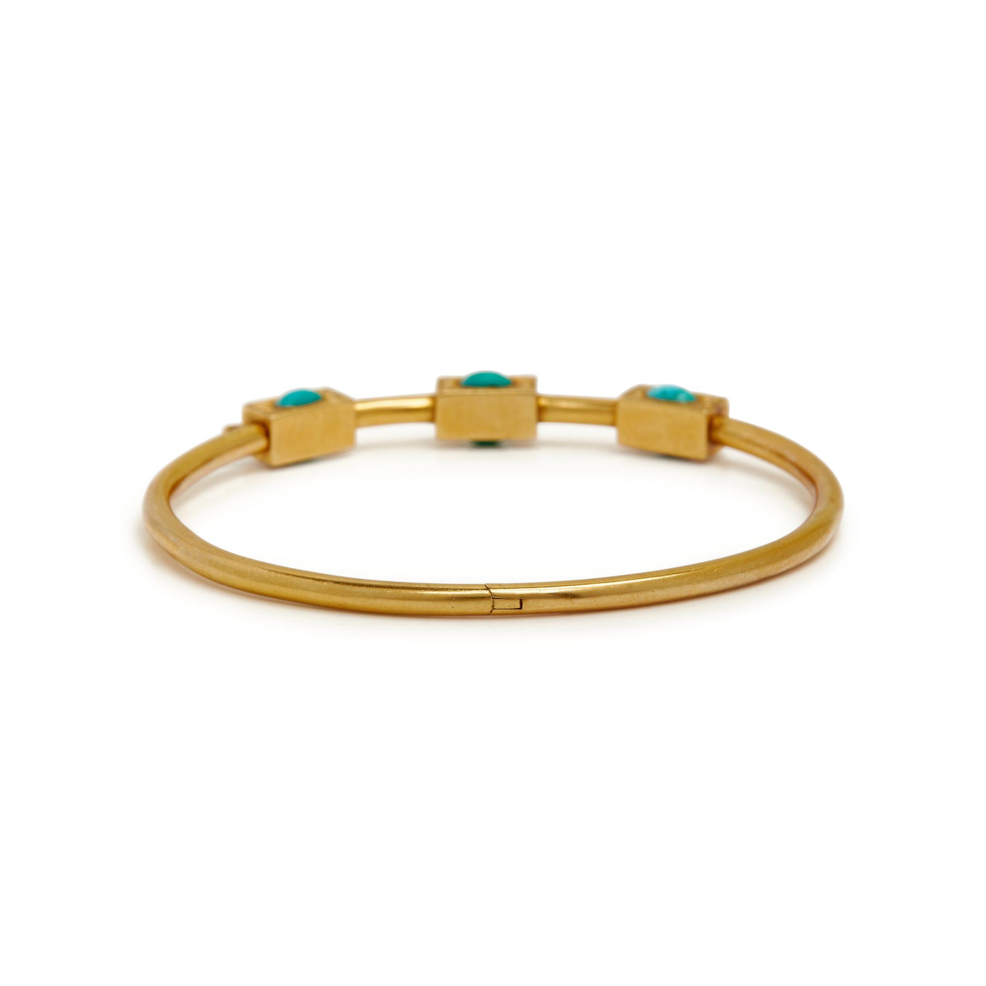 VICTORIAN, PAIR OF YELLOW GOLD AND TURQUOISE BANGLE BRACELETS