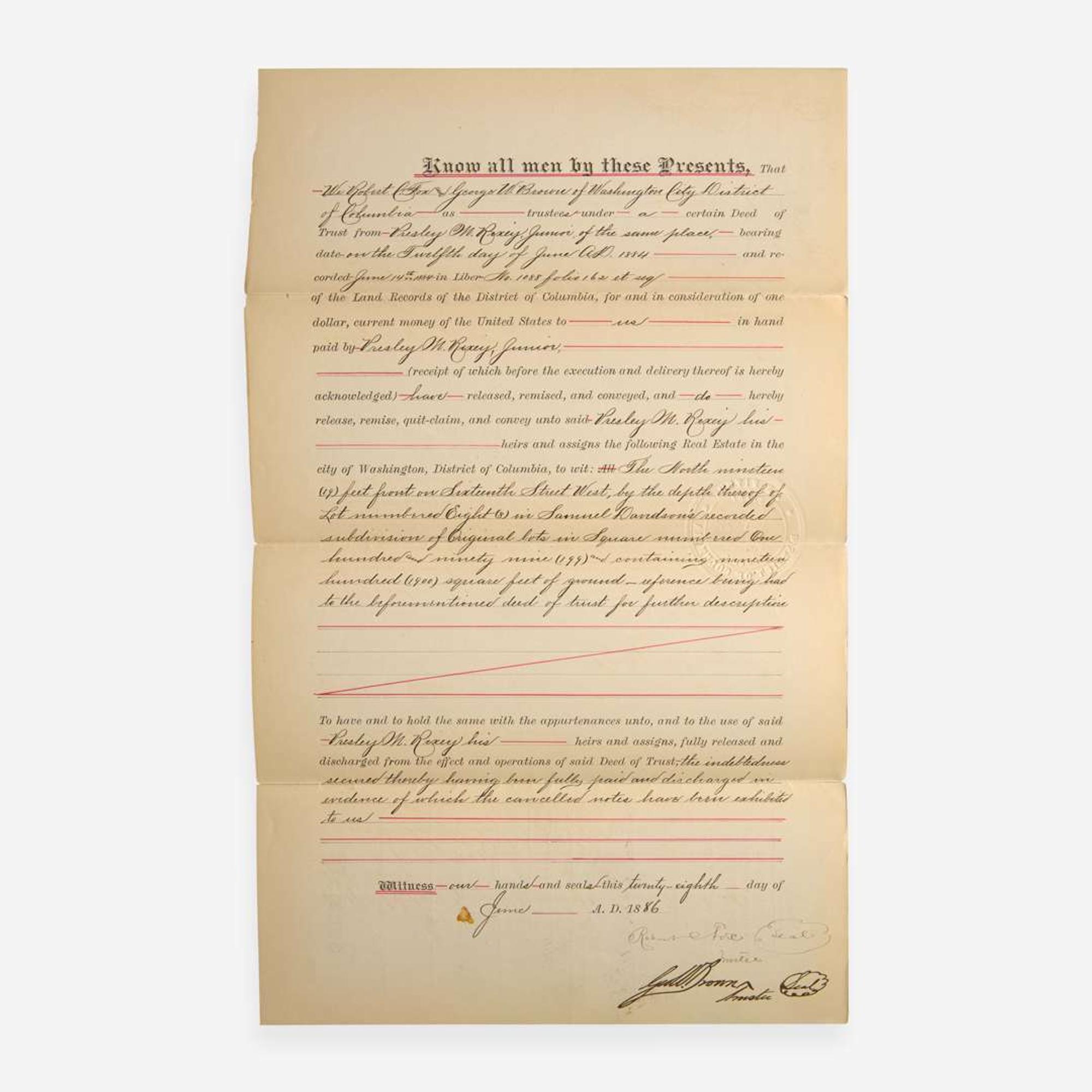 [African Americana] Douglass, Frederick Partially-Printed Document, signed