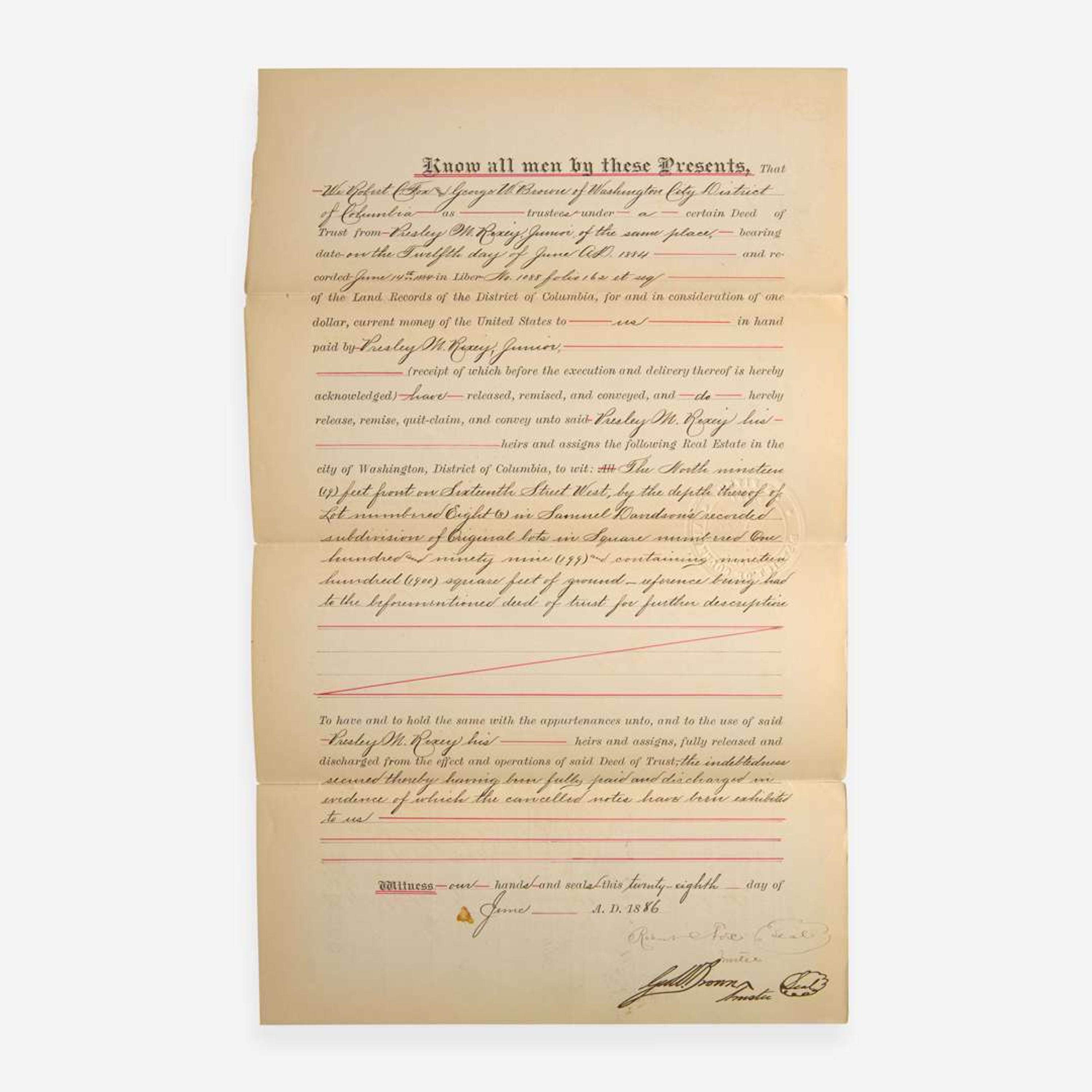 [African Americana] Douglass, Frederick Partially-Printed Document, signed