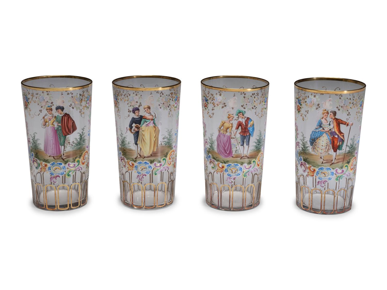 A Set of Continental Painted and Enameled Glassware