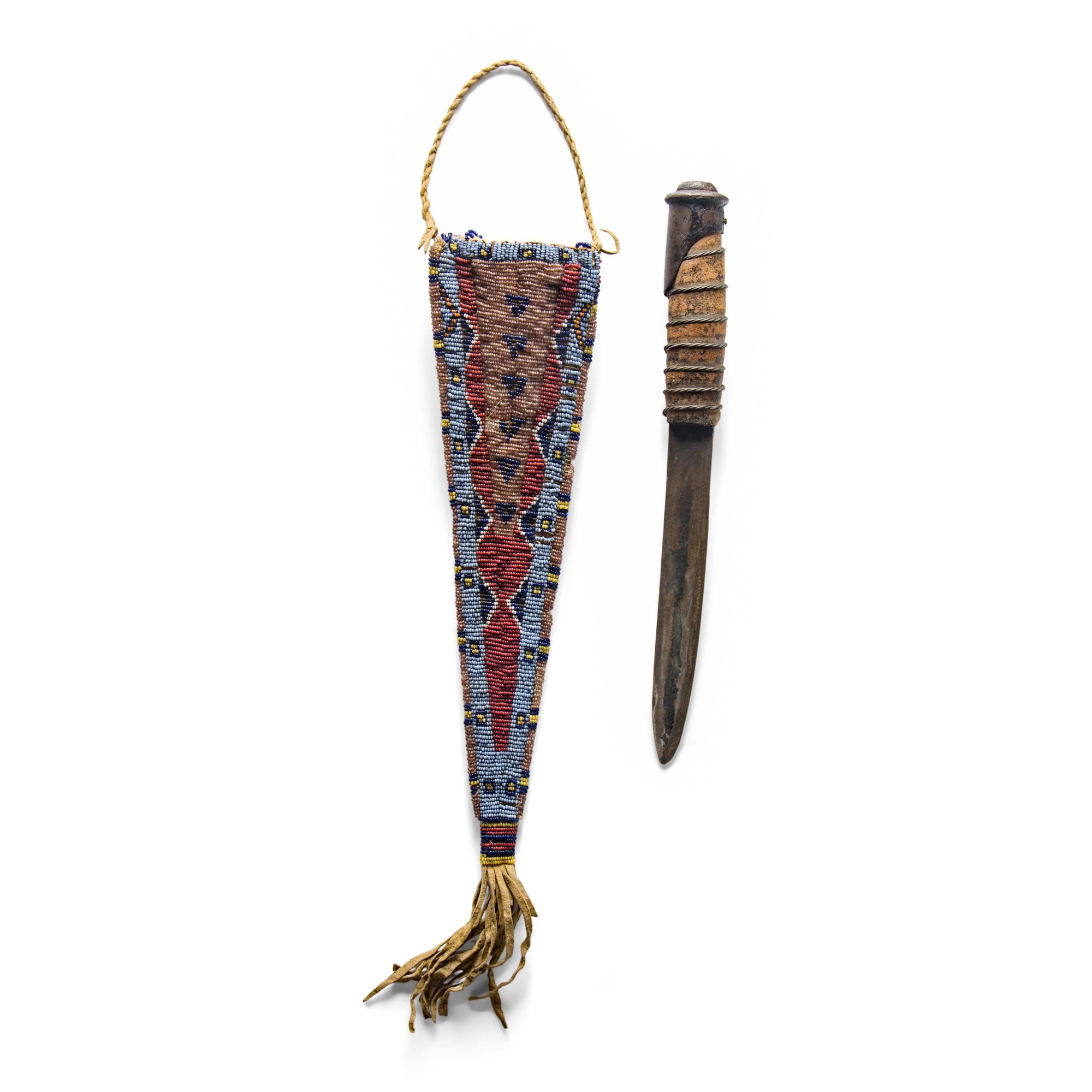 Plains Beaded Hide Knife Sheath, with Knife