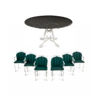 A Molla Cast Aluminum Seven-Piece Outdoor Dining Suite