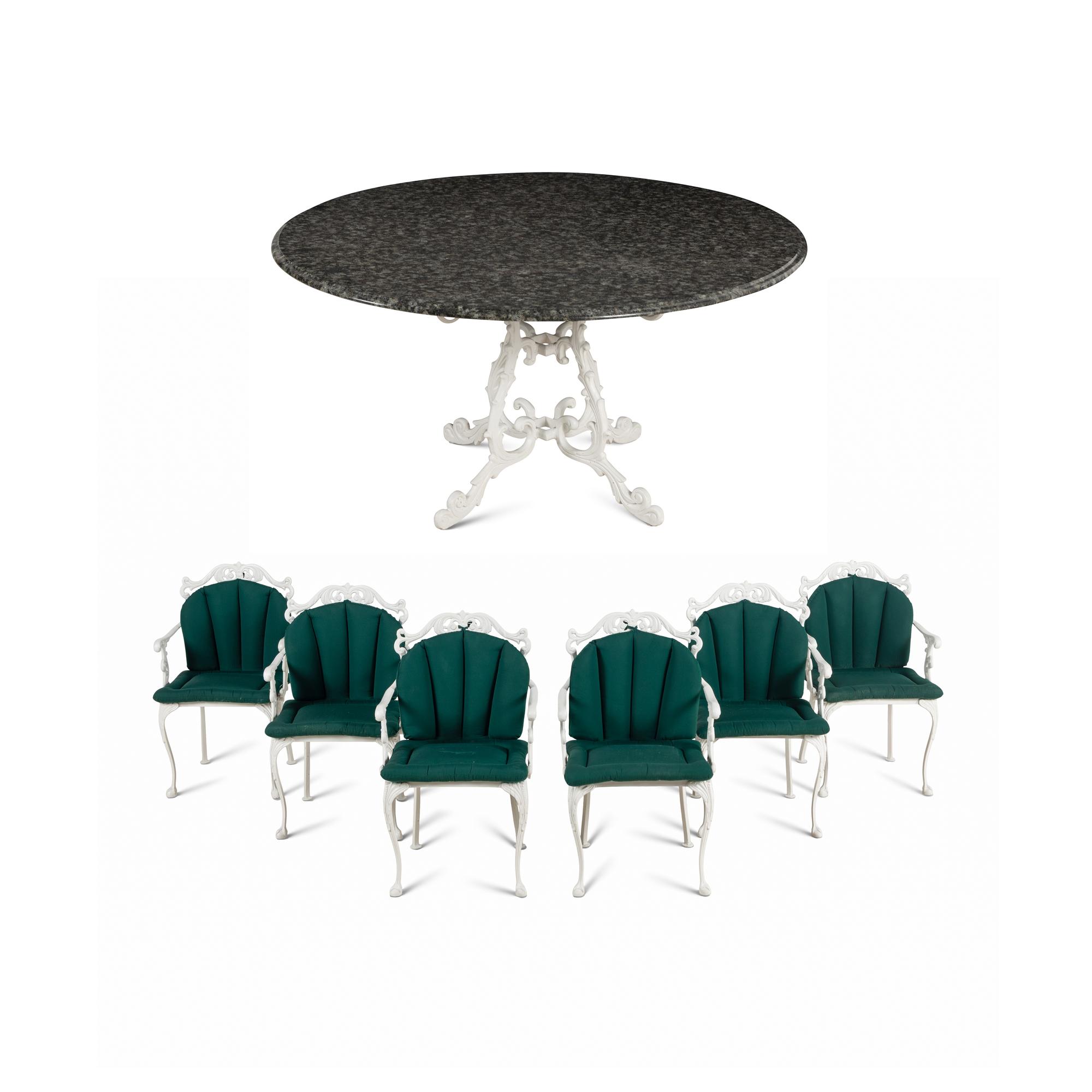 A Molla Cast Aluminum Seven-Piece Outdoor Dining Suite
