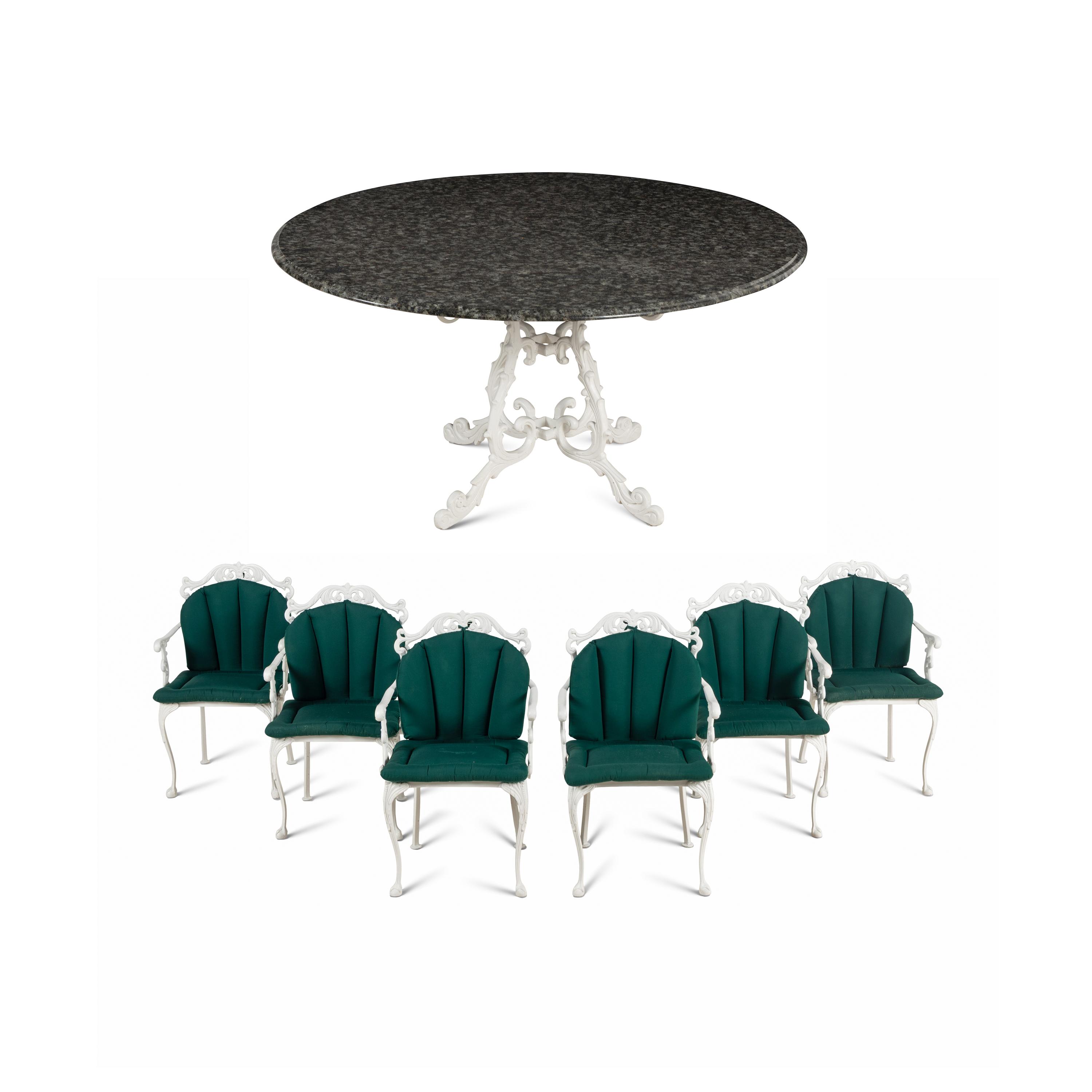 A Molla Cast Aluminum Seven-Piece Outdoor Dining Suite