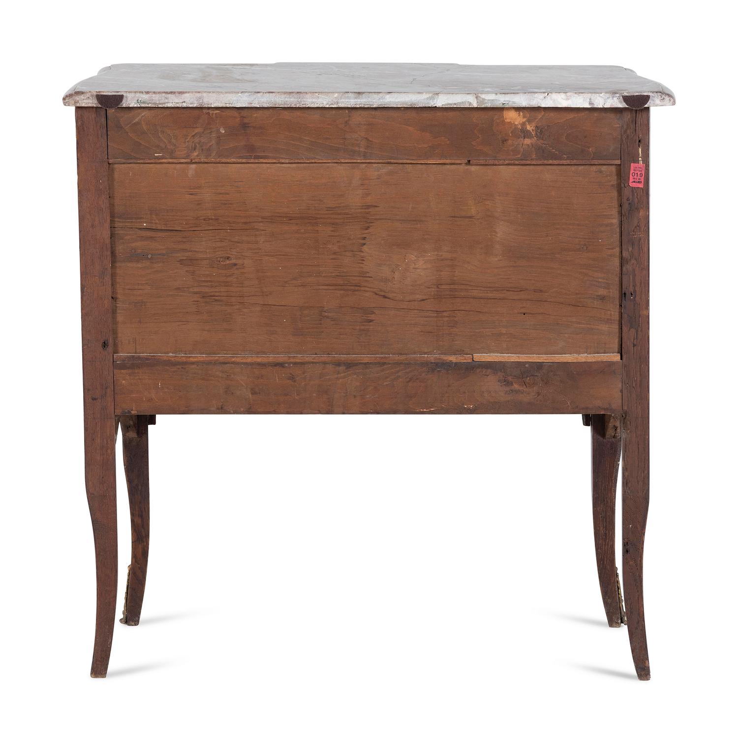 A Louis XV / XVI Transitional Style Parquetry Marble-Top Commode