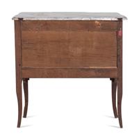 A Louis XV / XVI Transitional Style Parquetry Marble-Top Commode