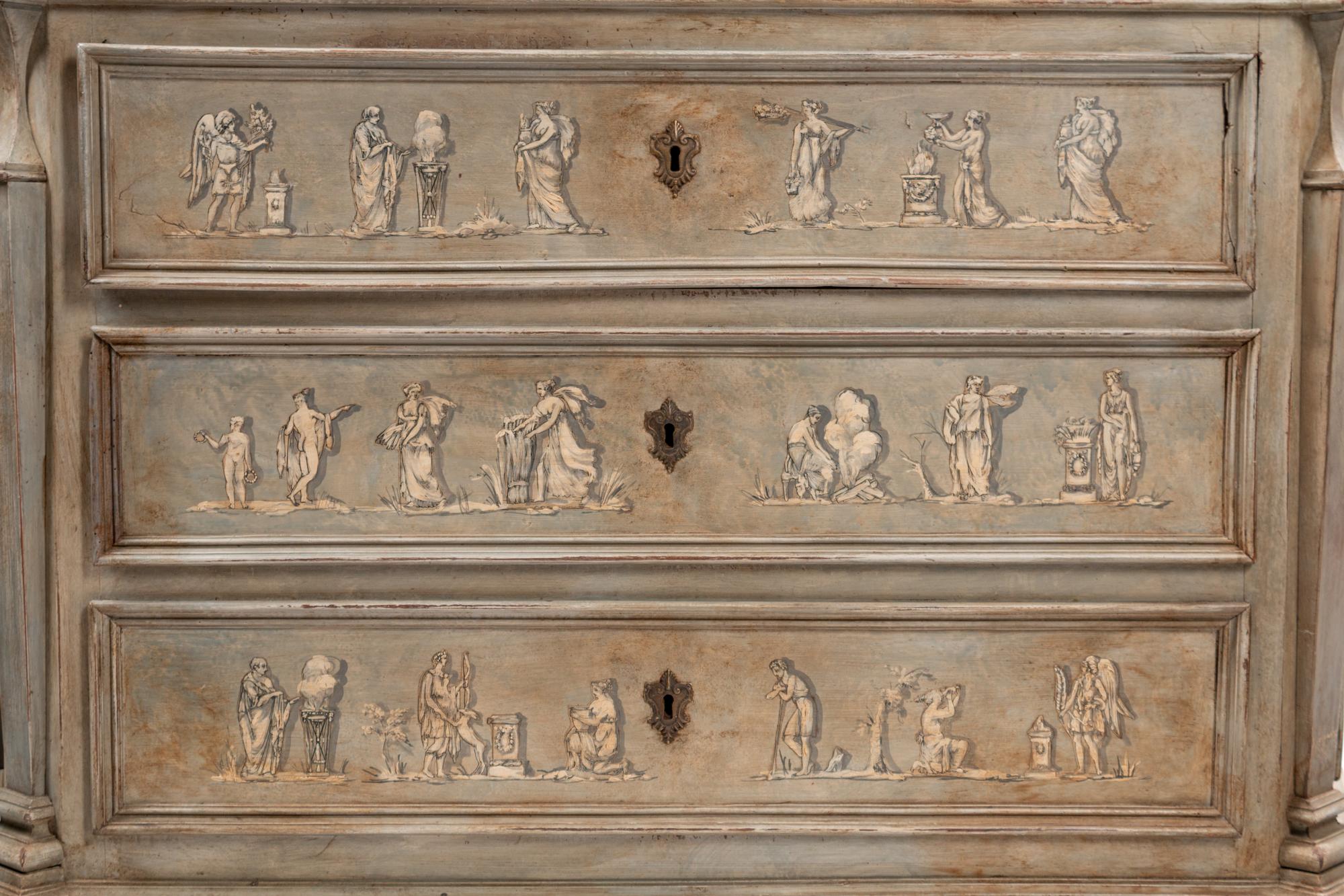 A Pair of Venetian Style Gray-Painted Side Cabinets