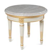 A Louis XVI Style Painted and Parcel Gilt Quartz-Top Low Table