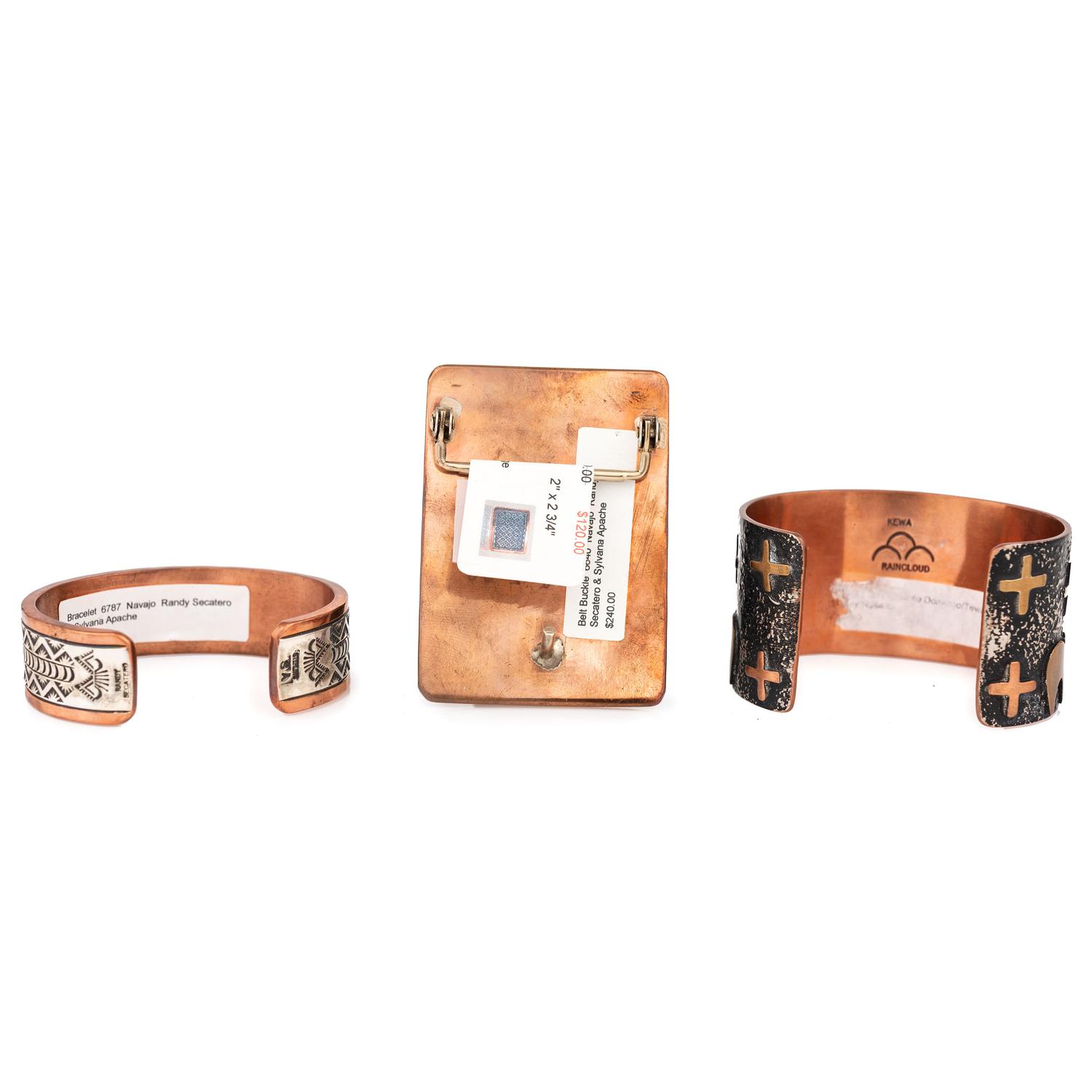 Navajo and Kewa Mixed Metal Cuff Bracelets and Belt Buckle