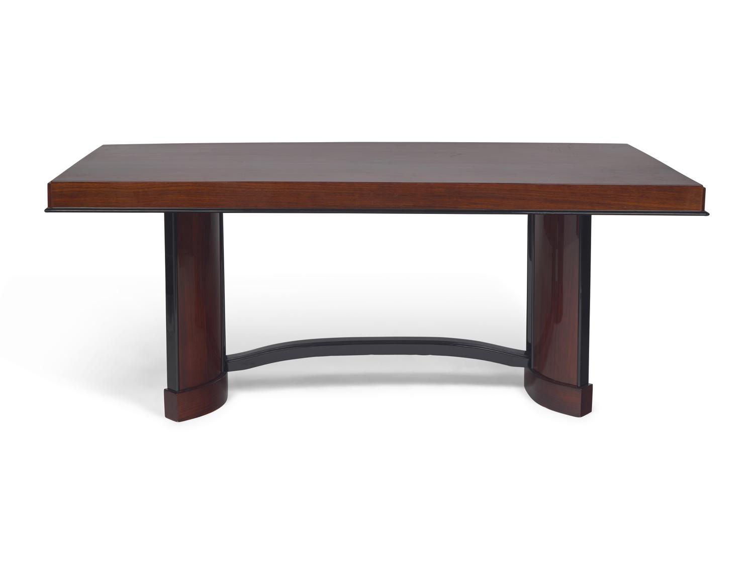 An Art Deco Rosewood and Ebonized Draw-End Dining Table