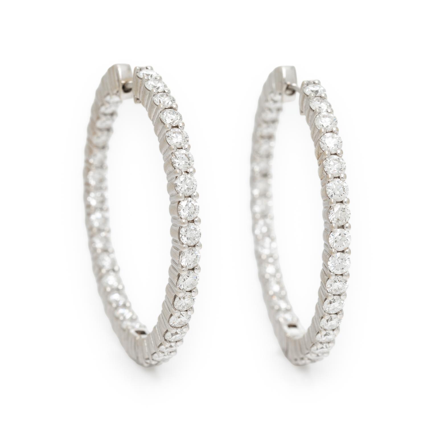 DIAMOND AND WHITE GOLD INSIDE OUT HOOP EARRINGS