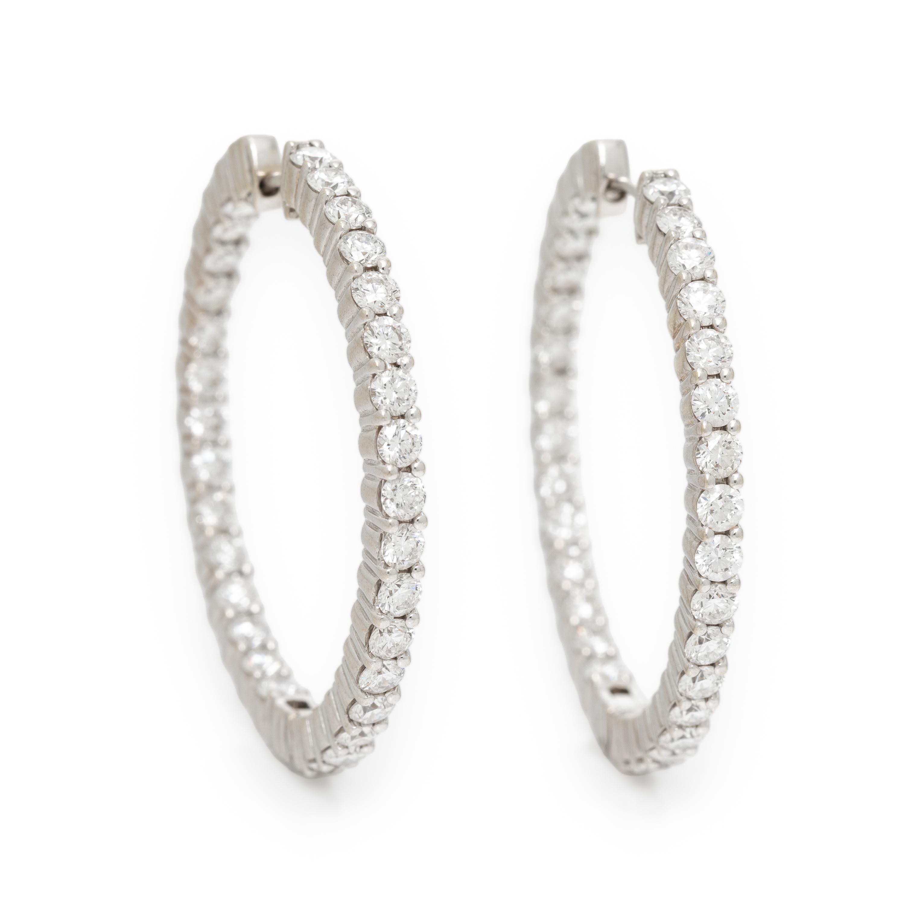DIAMOND AND WHITE GOLD INSIDE OUT HOOP EARRINGS