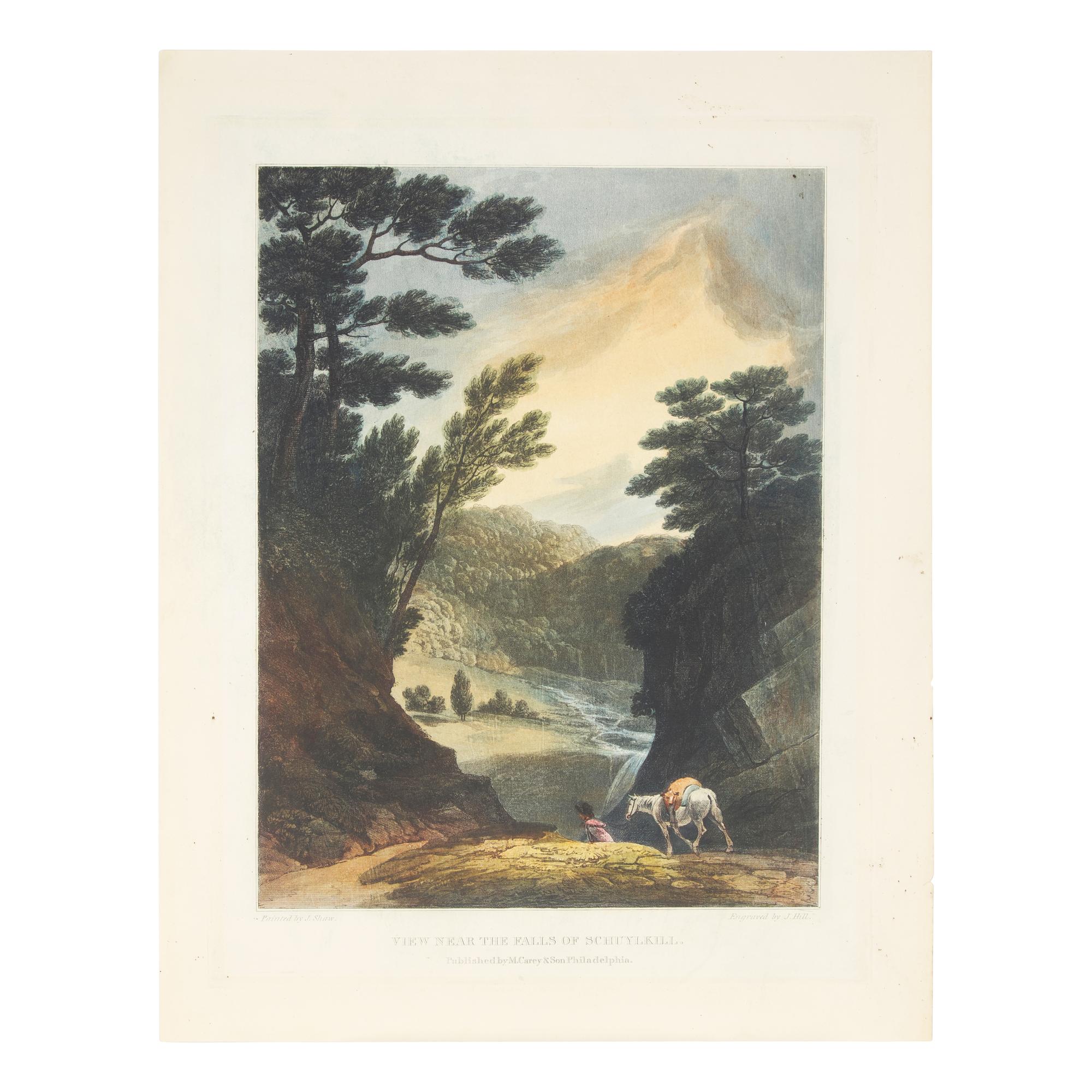 John Hill (1770-1850), After Joshua Shaw (1777-1860), Two Hand-Colored Lithographs: View on the Wissahiccon, Pennsylvania and View Near the Falls of Schuylkill