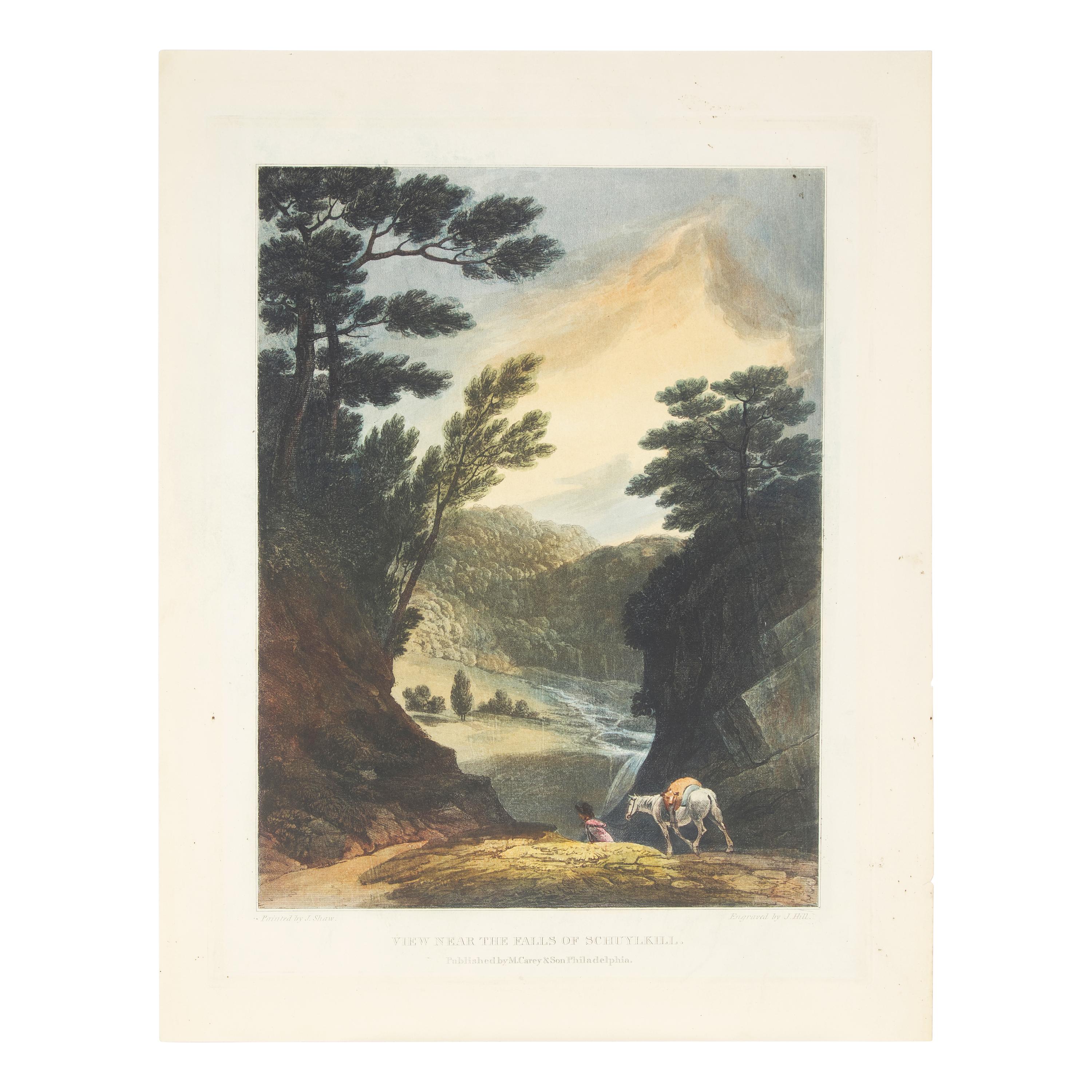 John Hill (1770-1850), After Joshua Shaw (1777-1860), Two Hand-Colored Lithographs: View on the Wissahiccon, Pennsylvania and View Near the Falls of Schuylkill