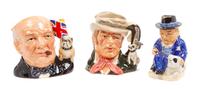 A Group of Three Bulldog Mugs Height of tallest 7 inches.