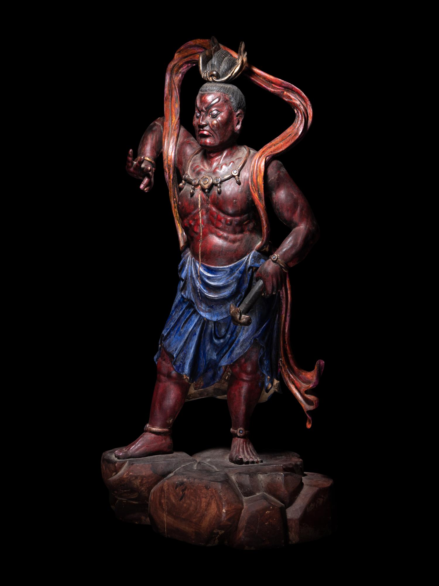 A Chinese Painted Wood Figure of a Guardian