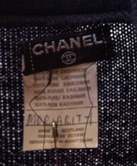 A Chanel Navy Cashmere Shawl Neck Sweater,