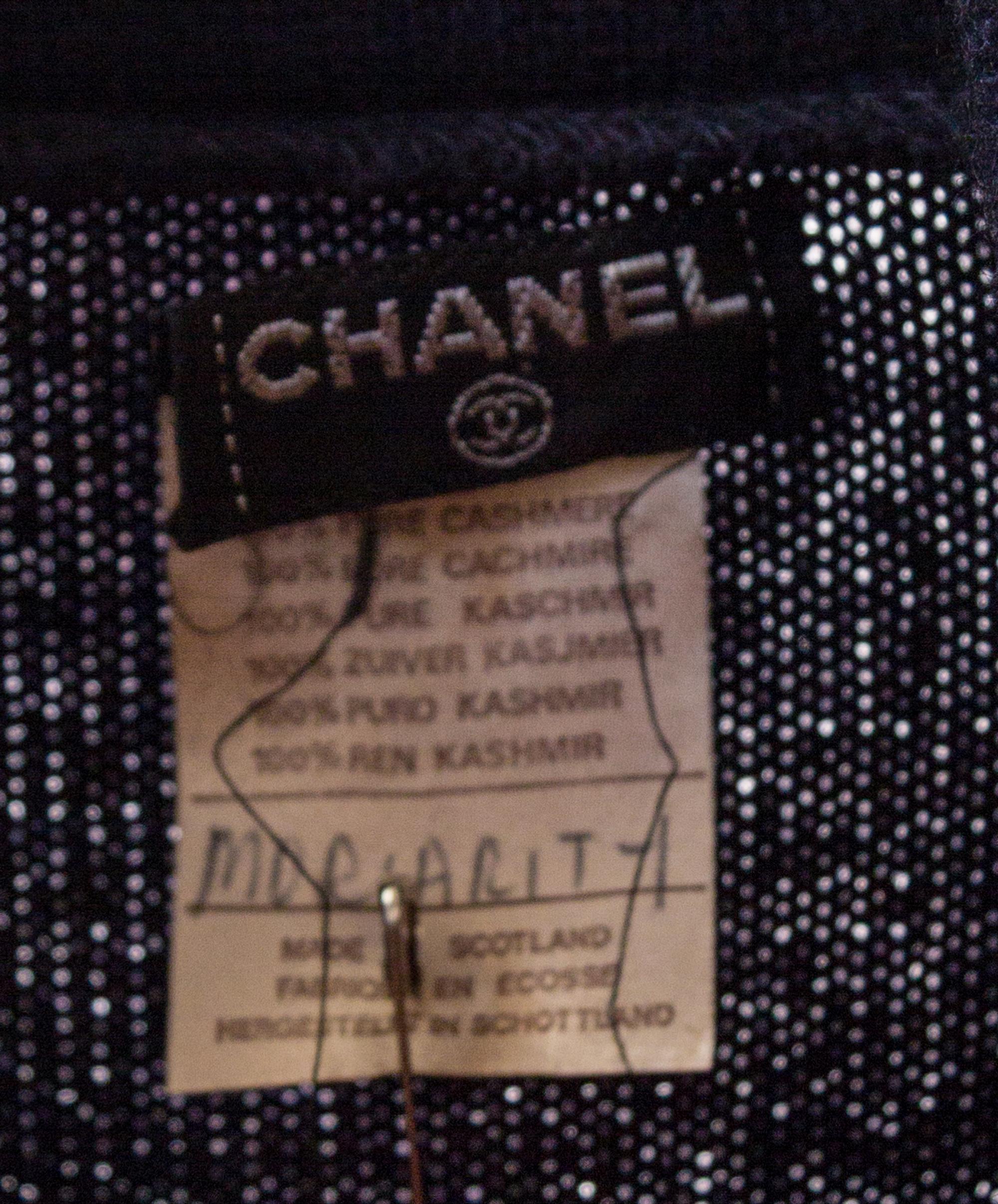 A Chanel Navy Cashmere Shawl Neck Sweater,