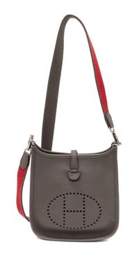 An Hermes Amazone Etain Taurillon Clemence Mini Evelyne Handbag, 6.7" x 7" x 2".