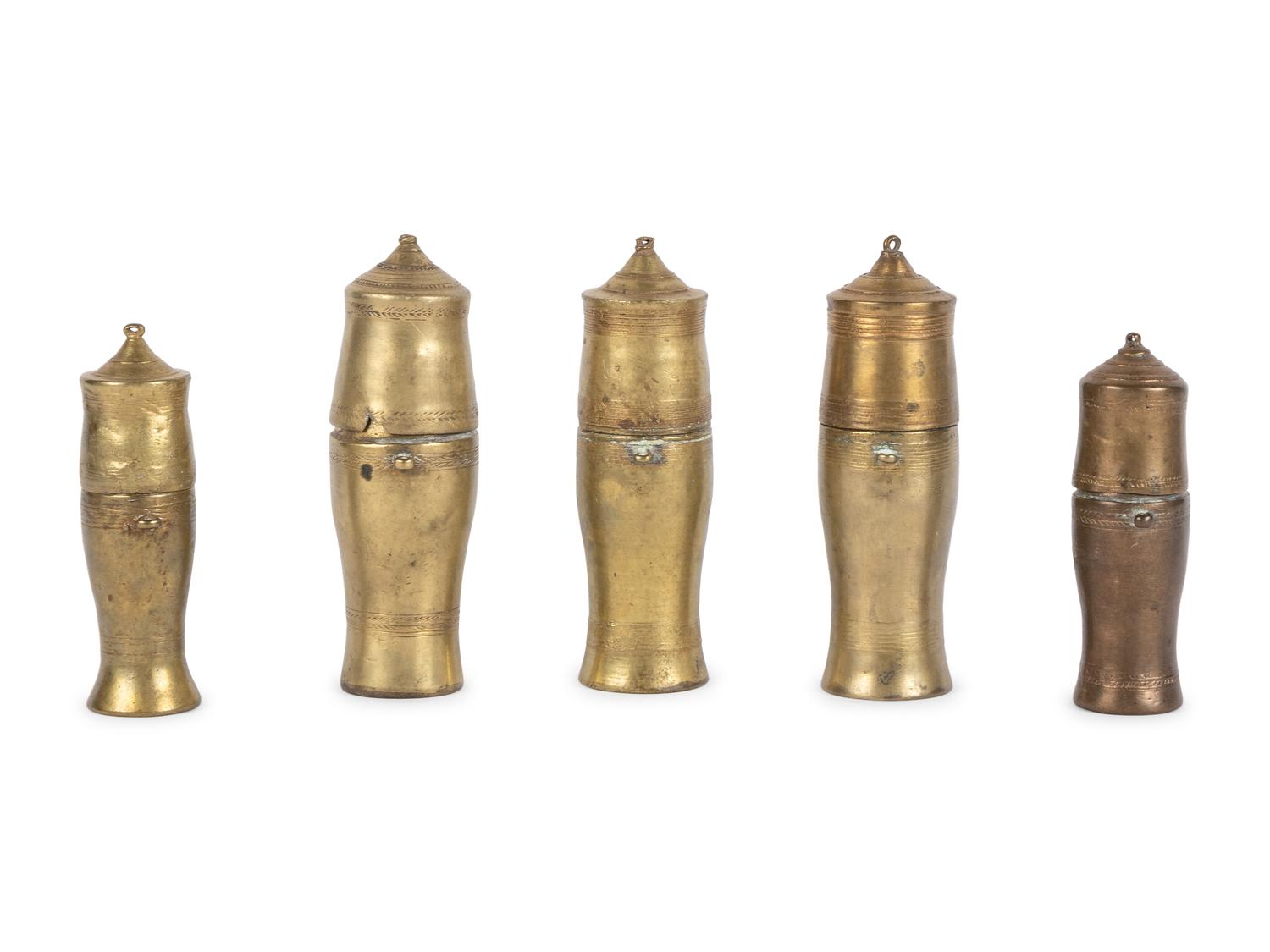 Five African Brass Canisters