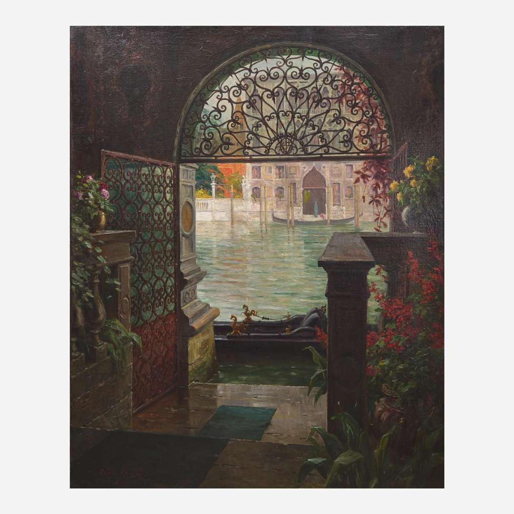 Louis Aston Knight (American, 1873-1948) Canal View Through Gate