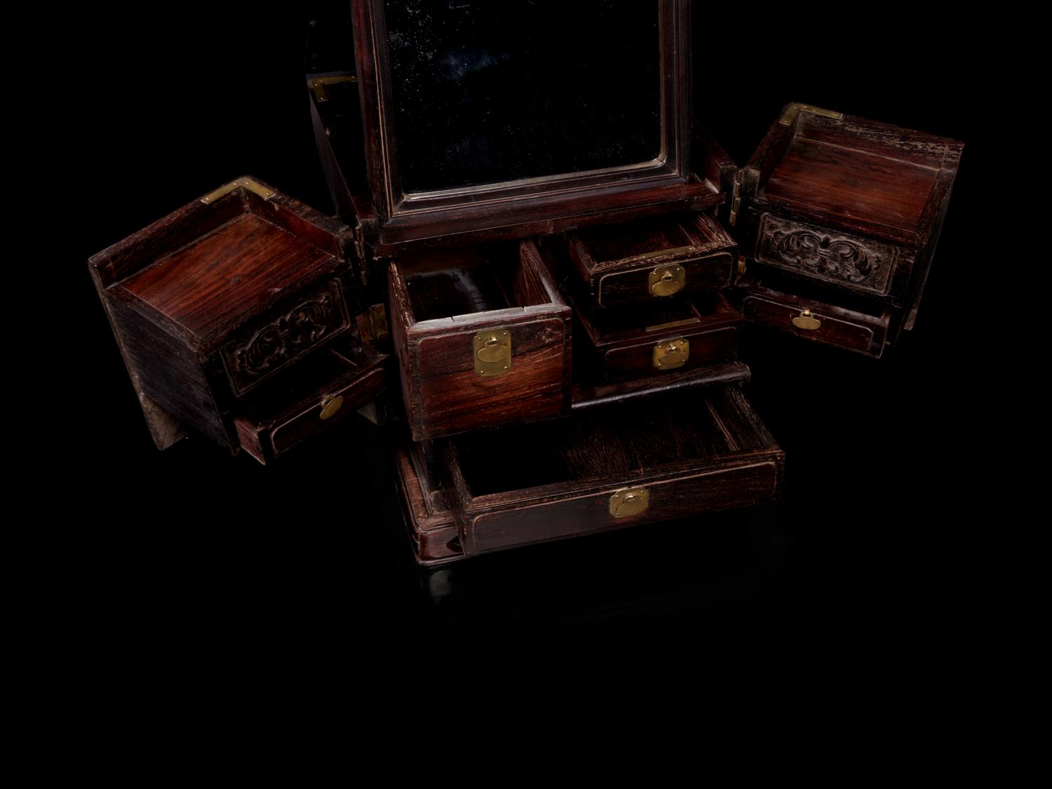 A Chinese Lacquered Wood Mirror Stand