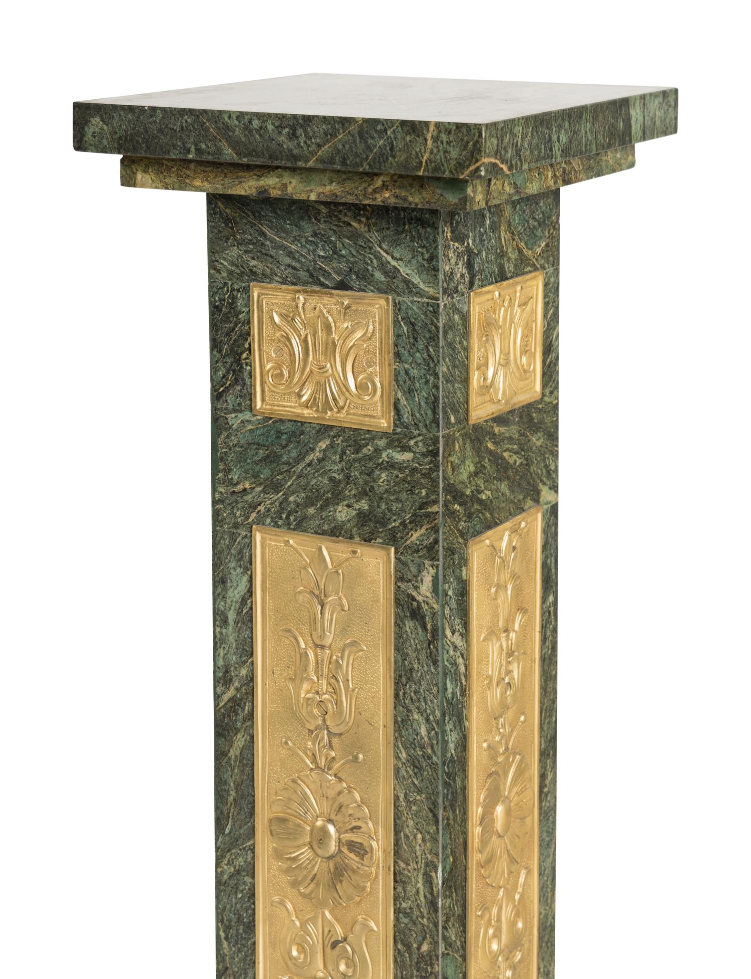 A Pair of Louis XVI Style Gilt Bronze Mounted Marble Pedestals