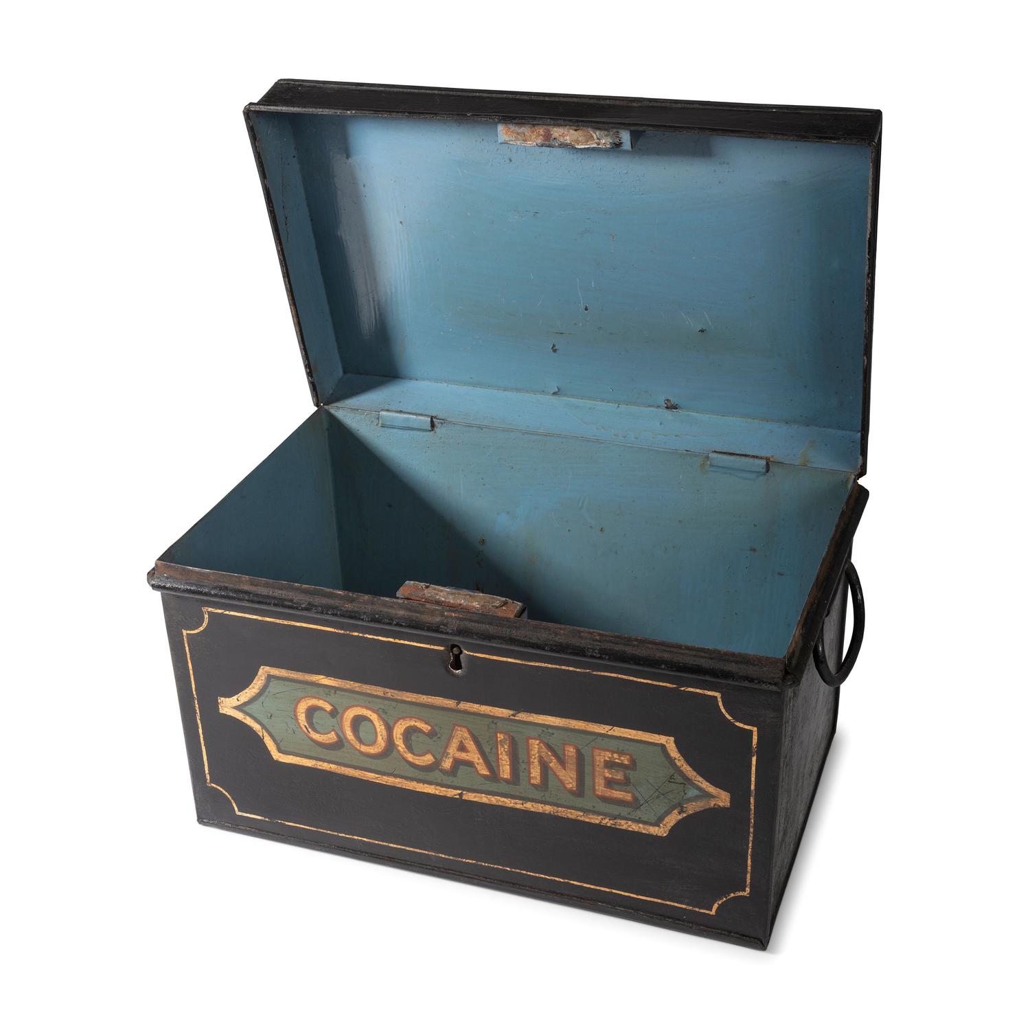A Painted Tin Cocaine Storage Box