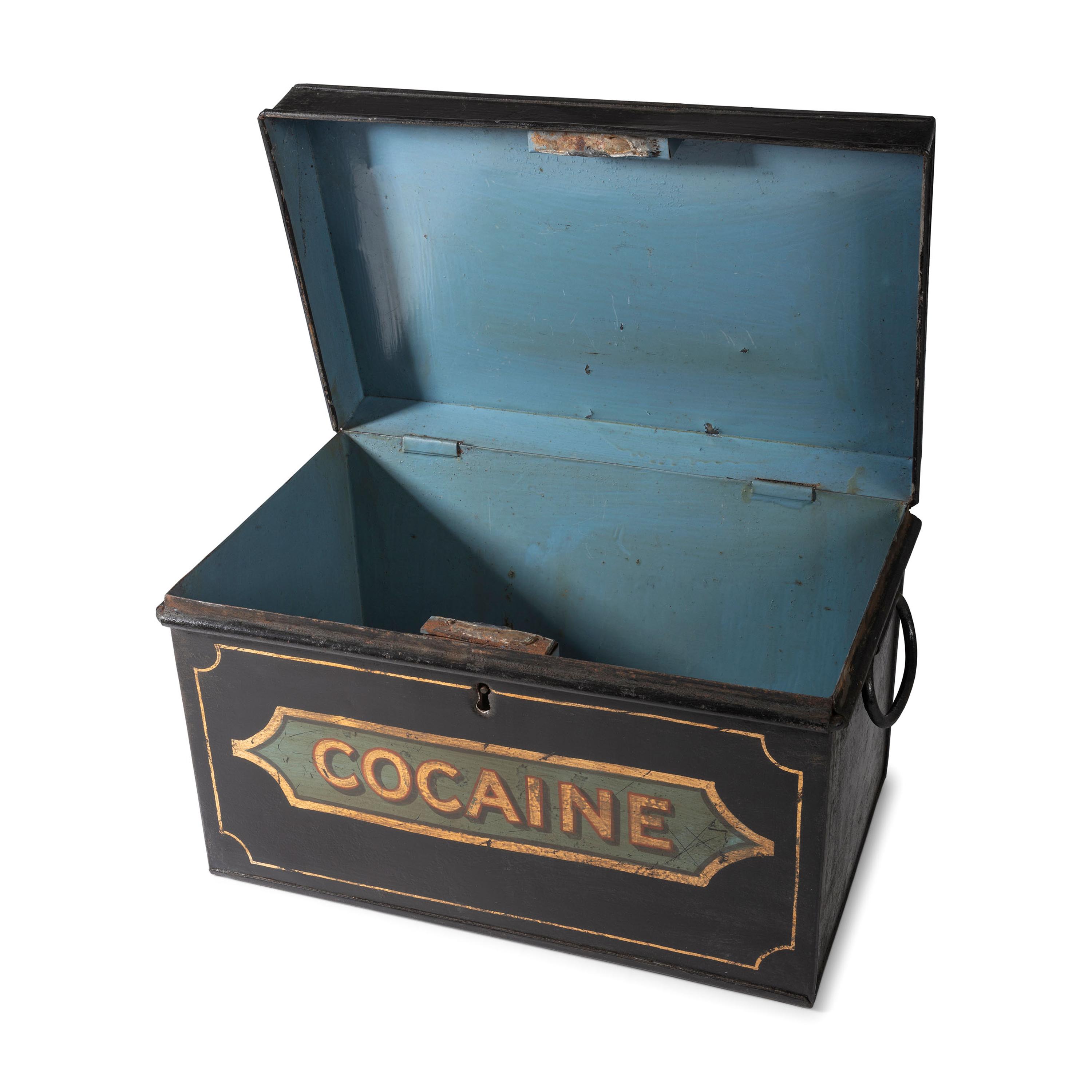 A Painted Tin Cocaine Storage Box