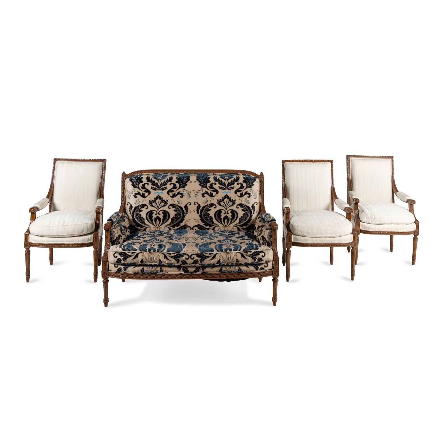 An Assembled Louis XVI Style Carved Beechwood Four-Piece Seating Suite