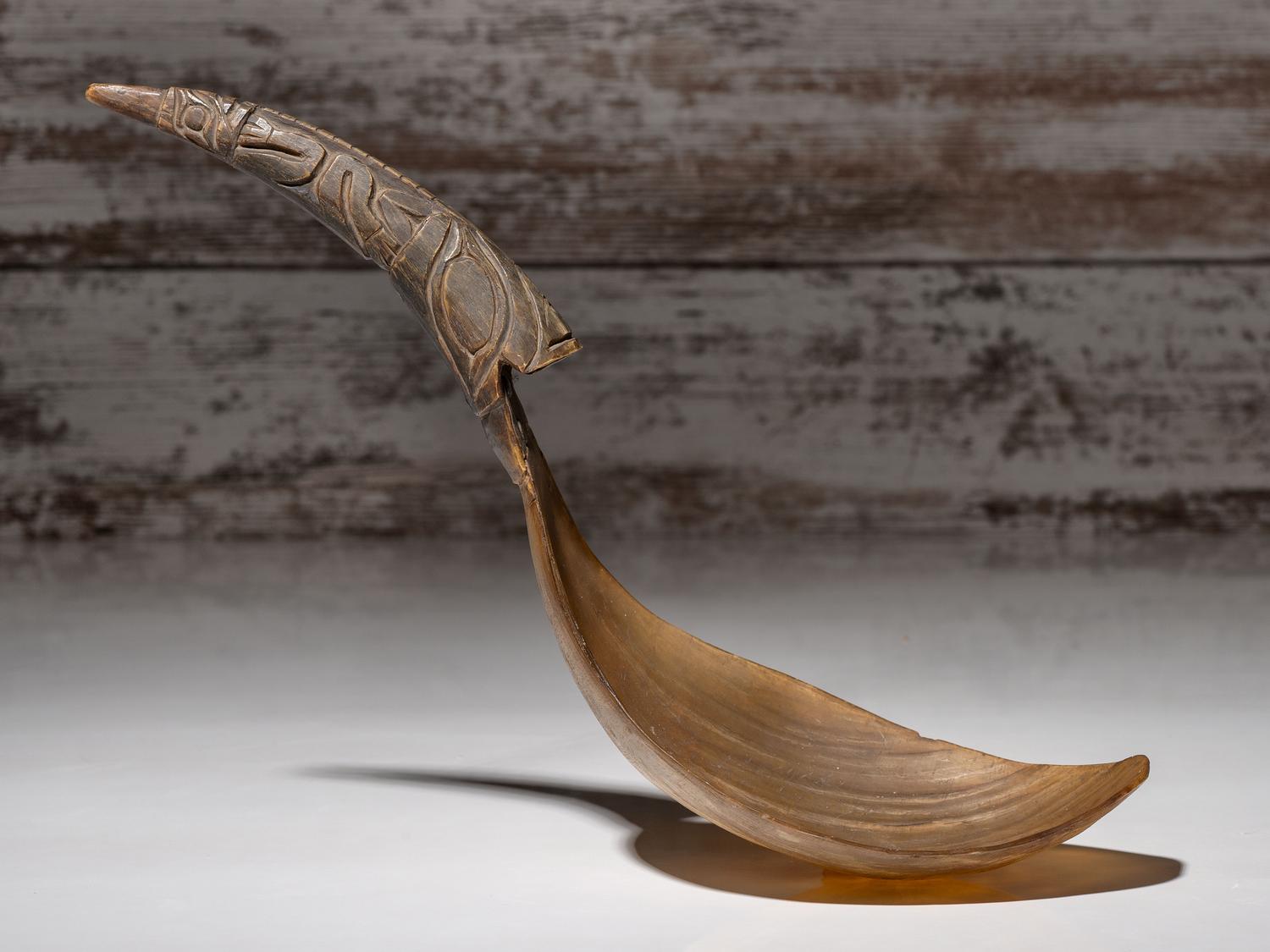 Northwest Coast Horn Spoon, with Totemic Handle