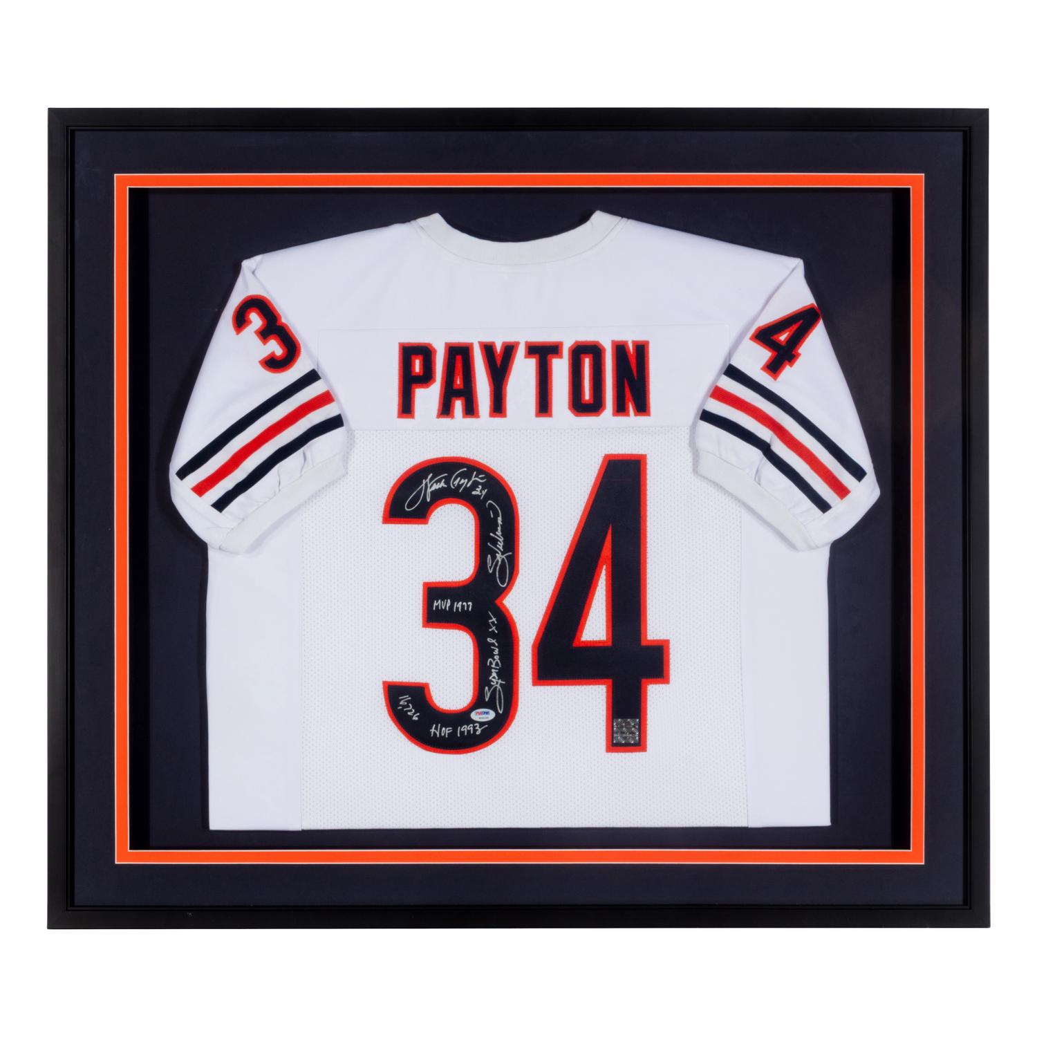 A Walter Payton Signed Autograph Chicago Bears Jersey Display With Multiple Career Inscriptions (PSA)