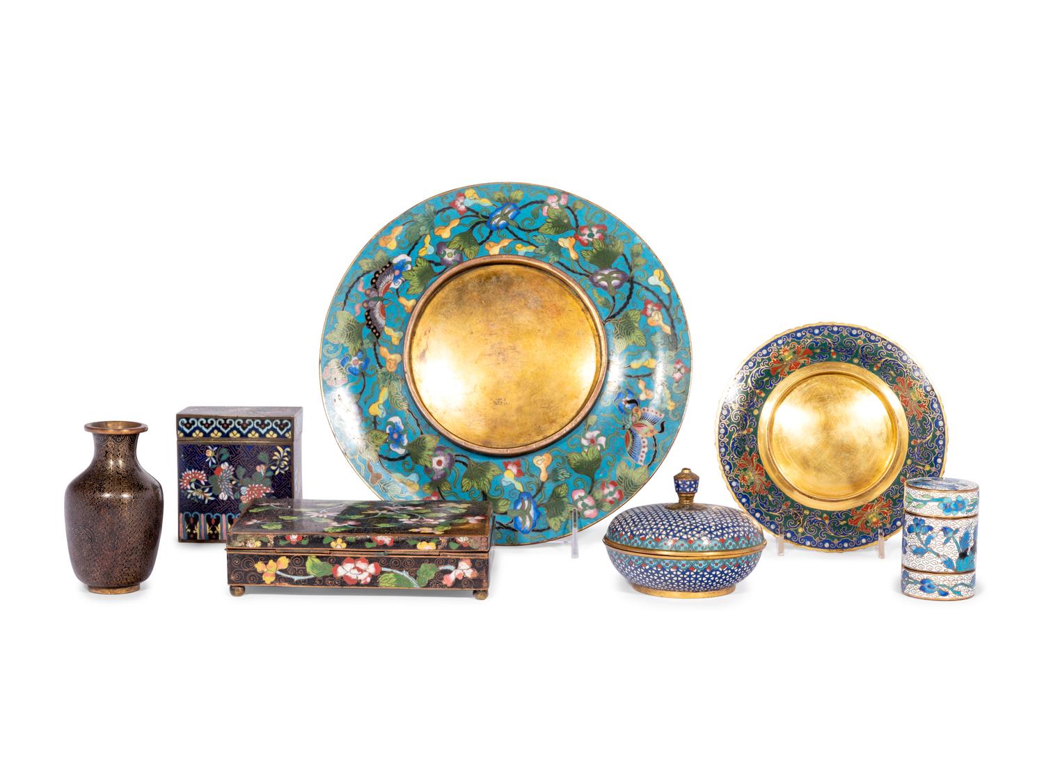 Seven Chinese and Japanese Cloisonné Enamel Wares