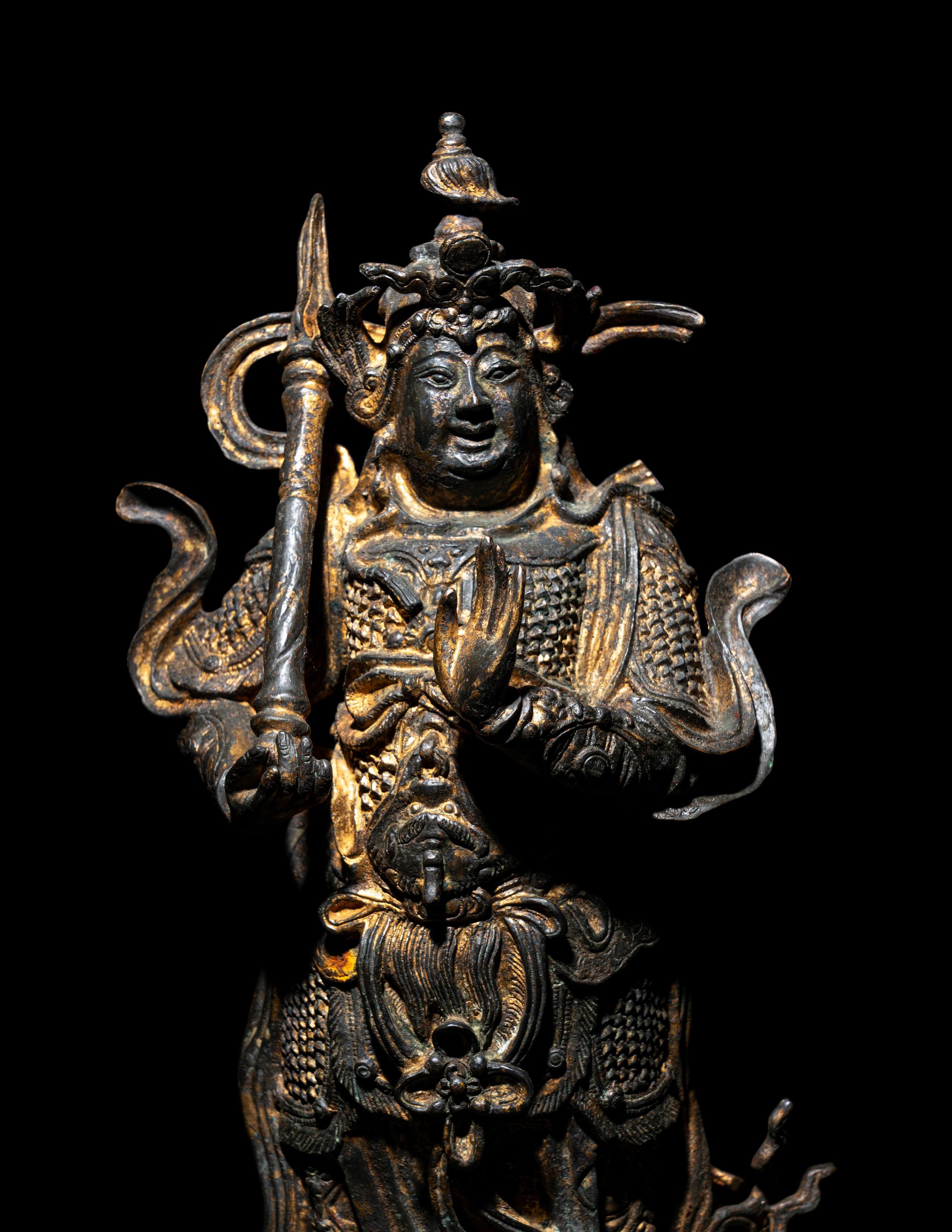 A Parcel Gilt Bronze Figure of Guardian Weituo