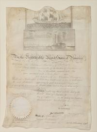 MADISON, James (1751-1831). Partly printed document signed ("James Madison"), as President, countersigned by James MONROE (1758-1831), as Secretary of State.