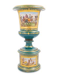 A Sèvres Style Porcelain Napoleonic Vase and Stand