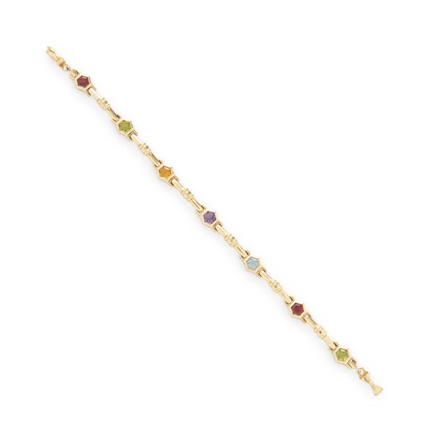 YELLOW GOLD AND MULTIGEM BRACELET AND EARRINGS
