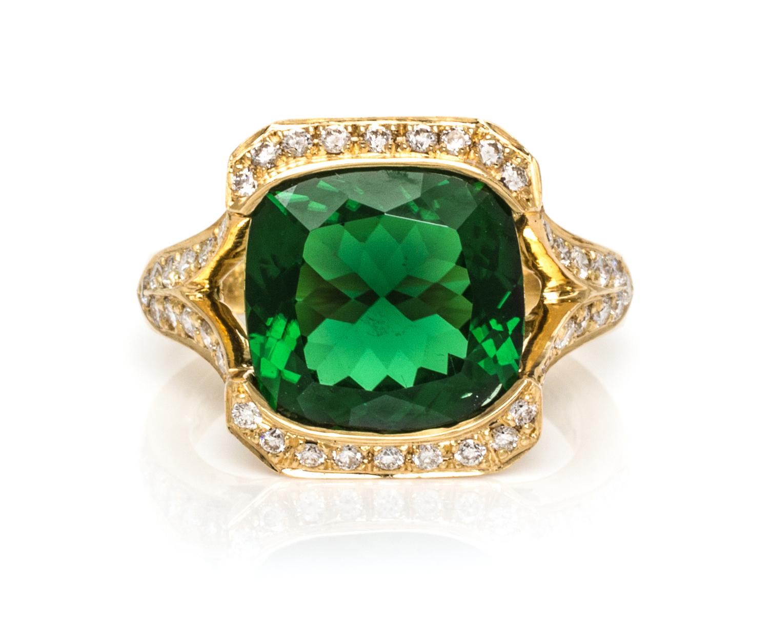 An 18 Karat Yellow Gold, Chrome Tourmaline and Diamond Ring, Kurt Wayne, 5.30 dwtd.