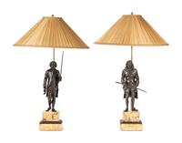 A Pair of French Bronze and Sienna Marble Sculptures of Voltaire and Rousseau