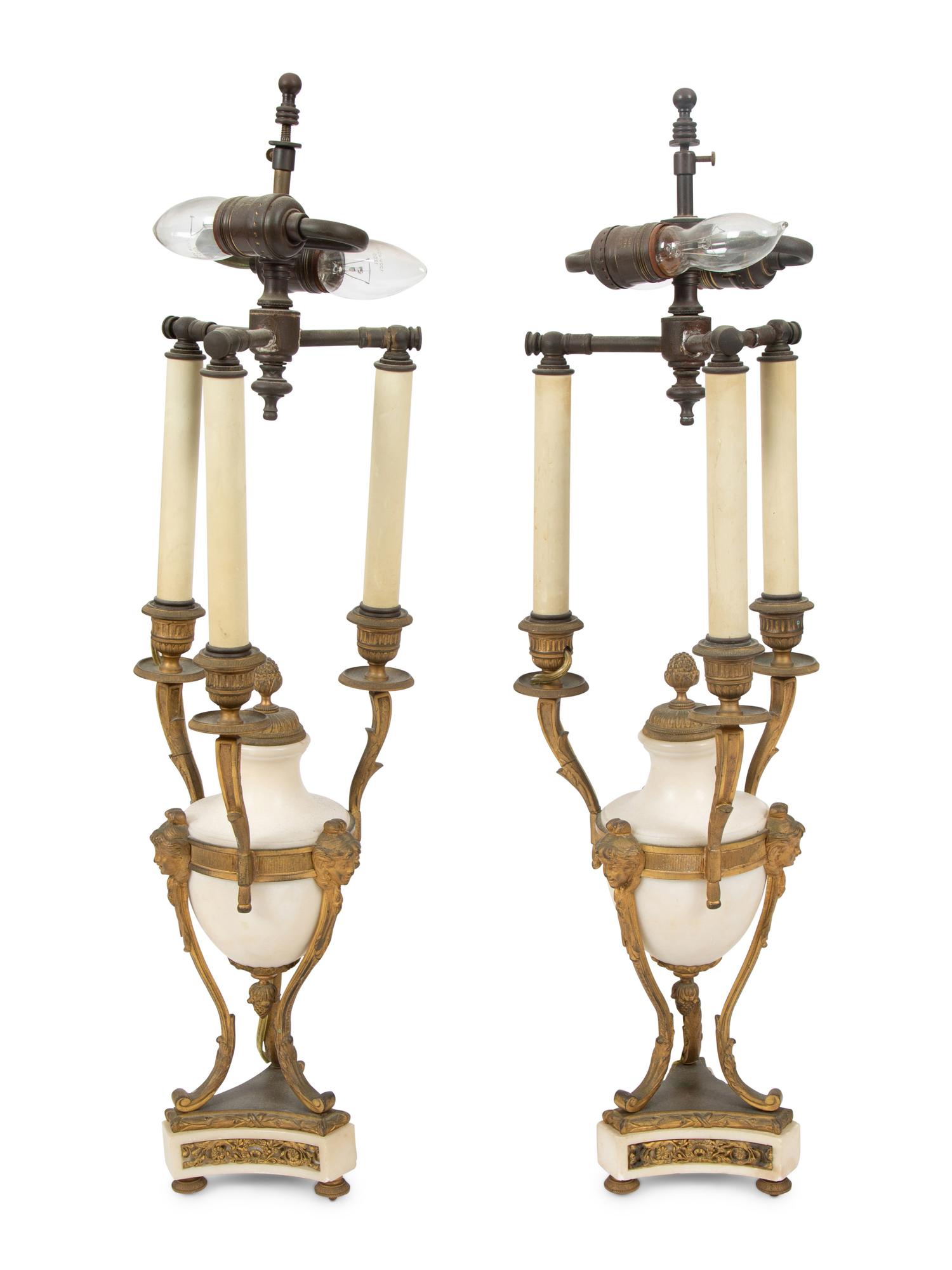 A Pair of Louis XVI Style Alabaster and Bronze Table Lamps — EARLY 20TH CENTURY